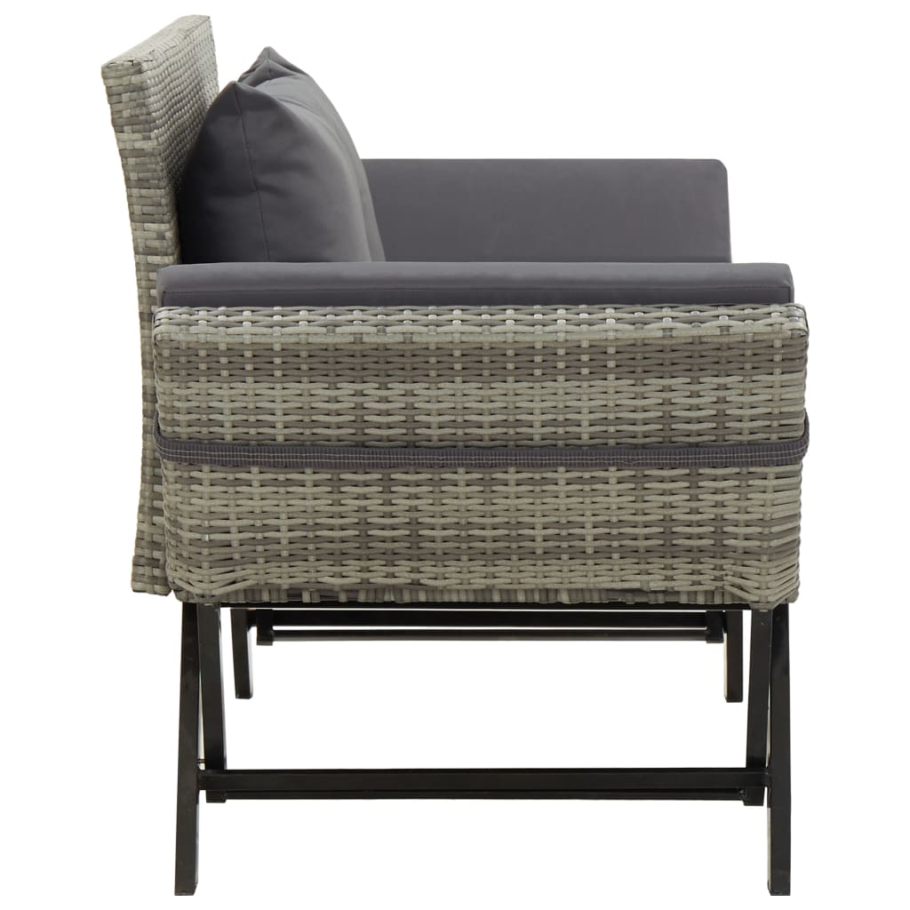 vidaXL Gartenbank mit Auflagen 176 cm Grau Poly Rattan