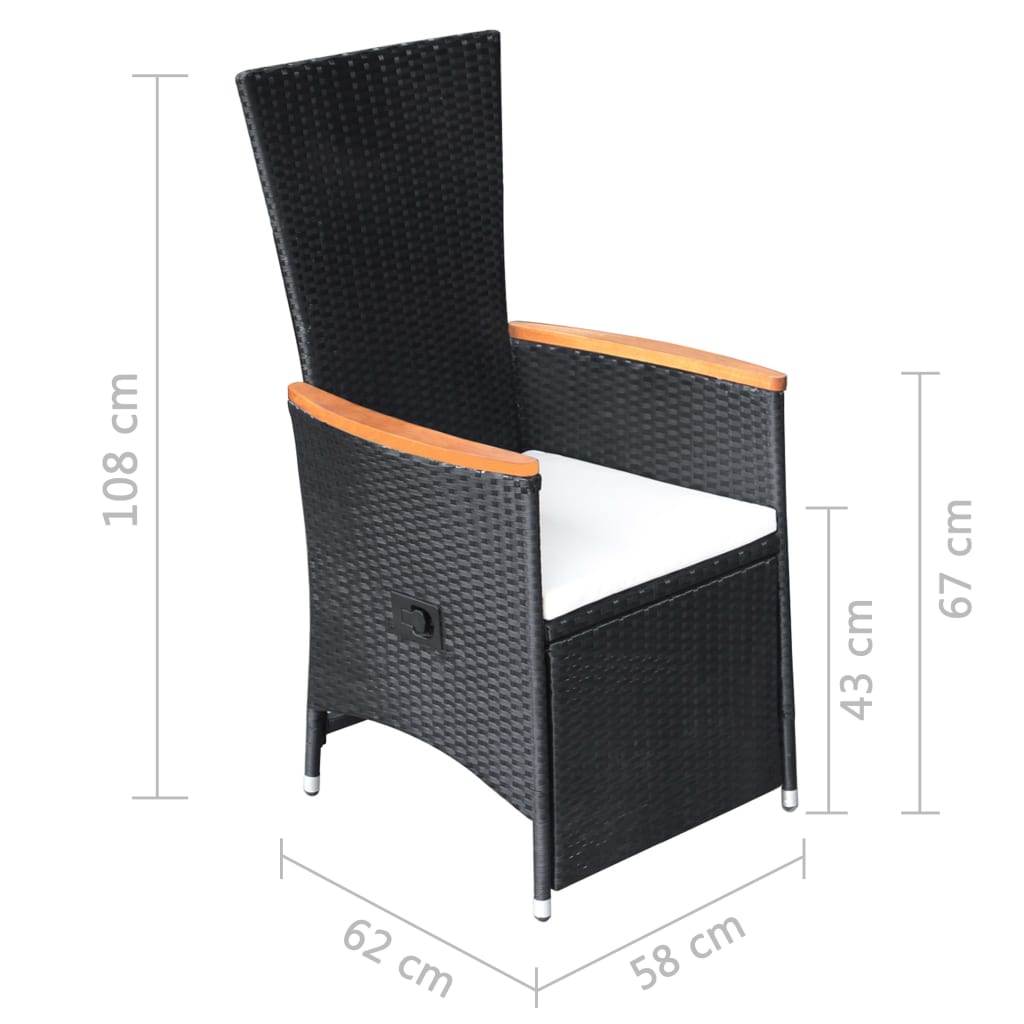 vidaXL Garten-Liegestühle 2 Stk. mit Auflagen Poly Rattan Schwarz