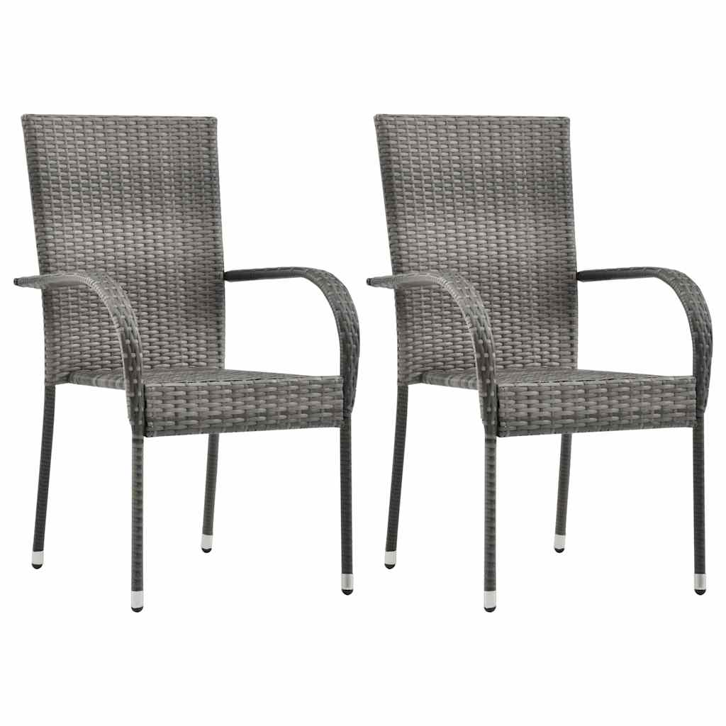 vidaXL Gartenstühle Stapelbar 2 Stk. Grau Poly Rattan
