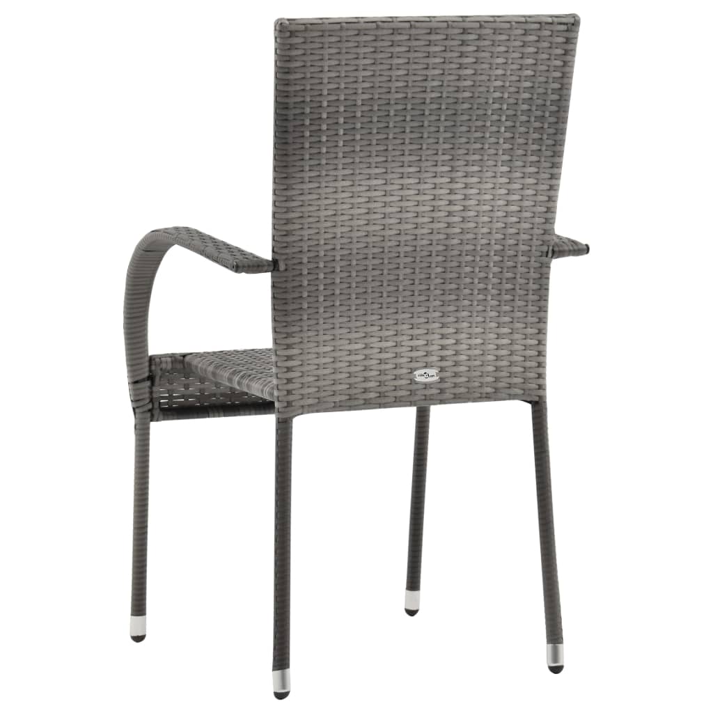 vidaXL Gartenstühle Stapelbar 2 Stk. Grau Poly Rattan
