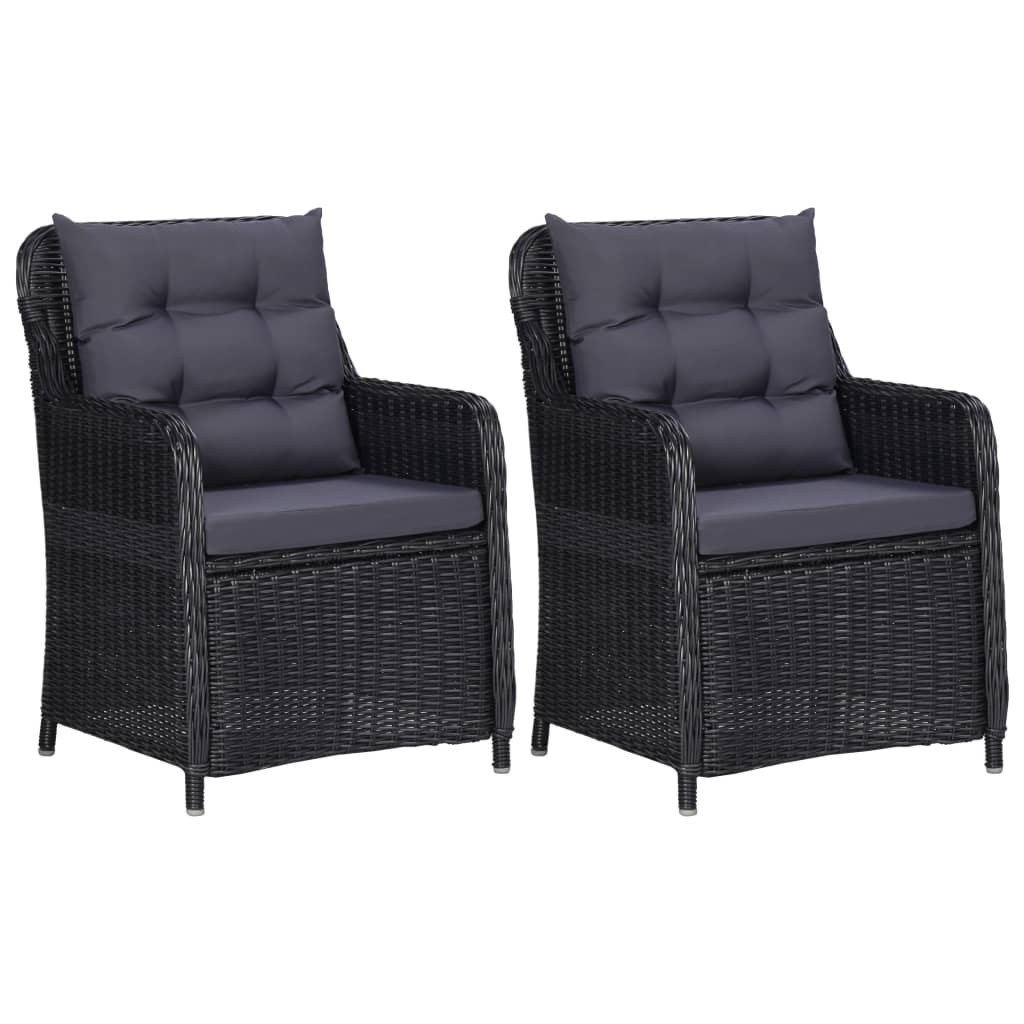 vidaXL Gartenstühle 2 Stk. mit Auflagen Poly Rattan Schwarz
