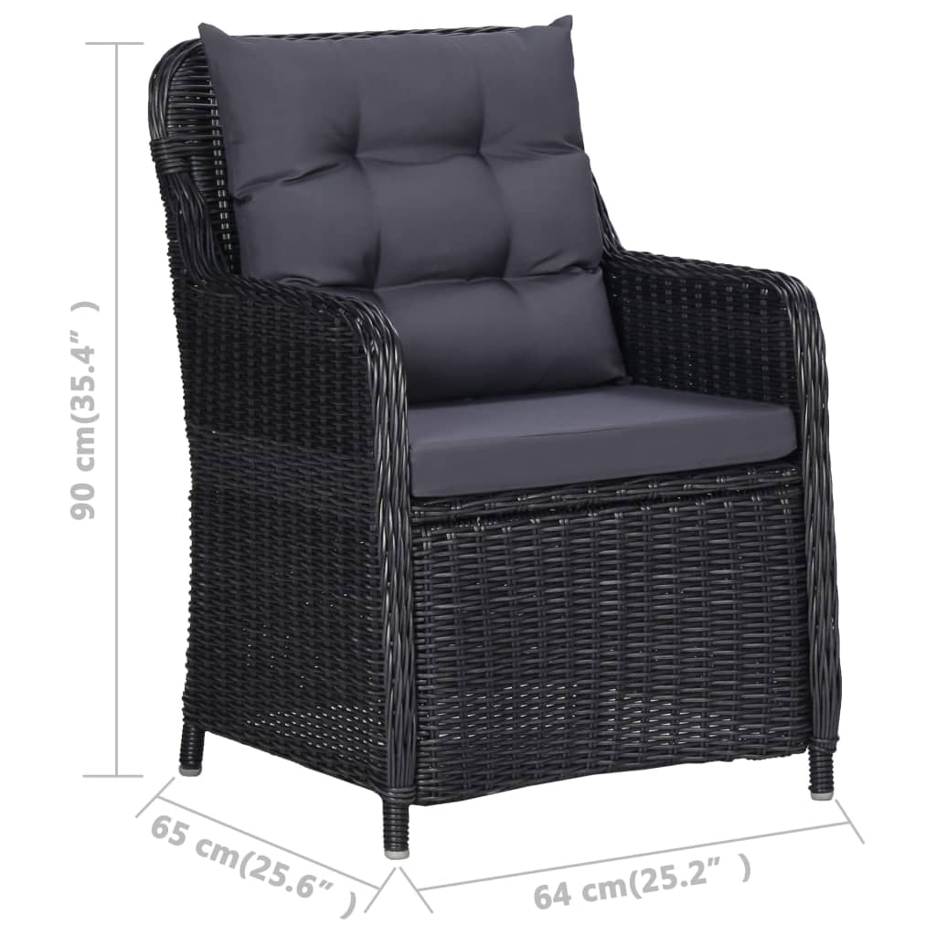 vidaXL Gartenstühle 2 Stk. mit Auflagen Poly Rattan Schwarz