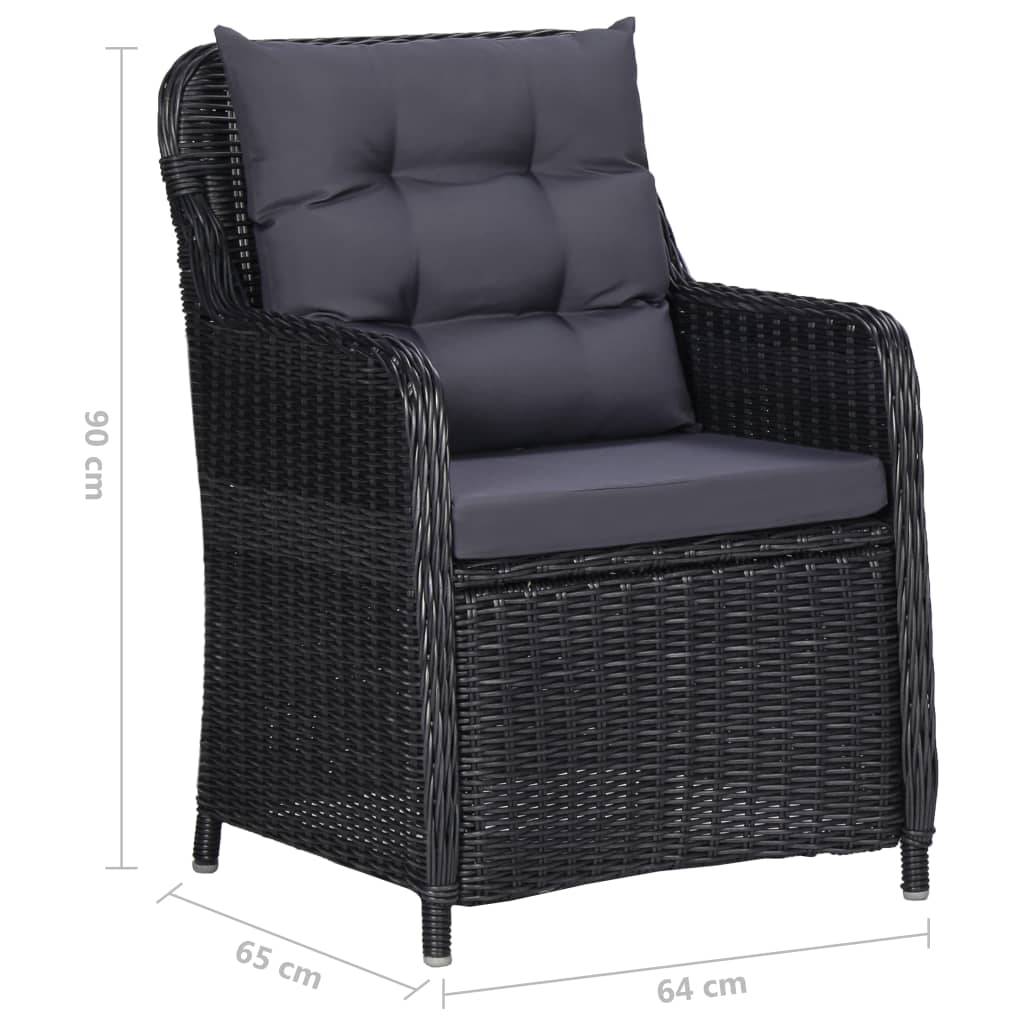 vidaXL Gartenstühle 2 Stk. mit Teetisch Poly Rattan Schwarz