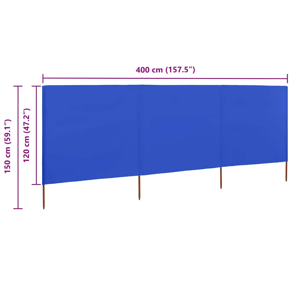 vidaXL 3-teiliges Windschutzgewebe 400 x 120 cm Azurblau