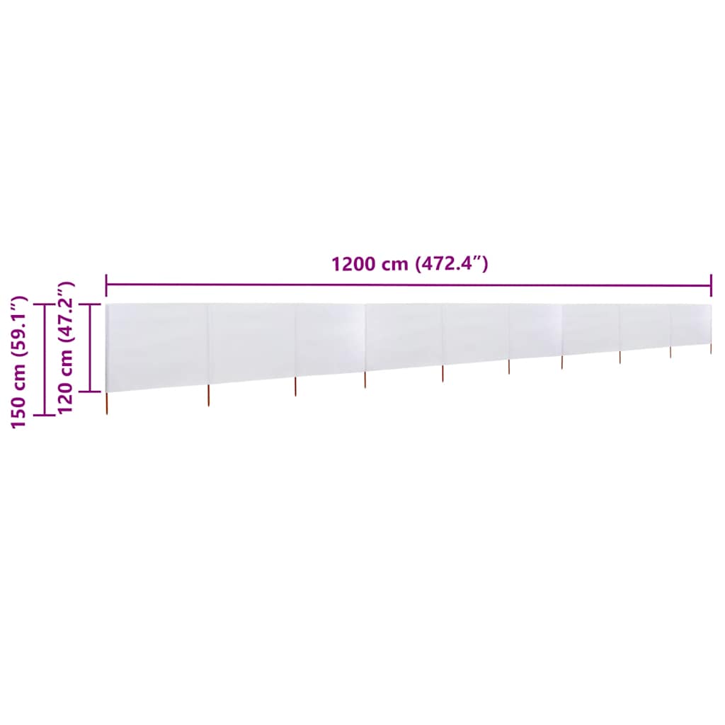 vidaXL 9-teiliges Windschutzgewebe 1200 x 120 cm Sandweiß