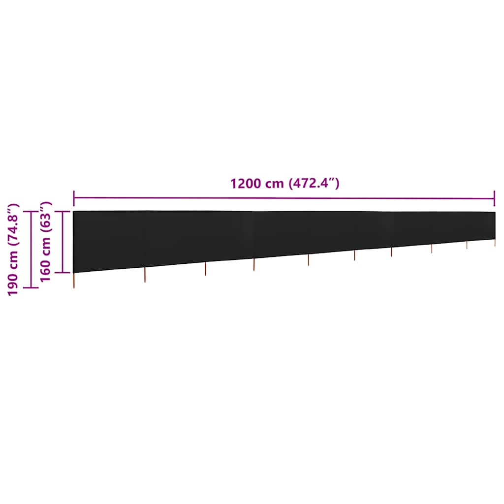 vidaXL 9-teiliges Windschutzgewebe 1200 x 160 cm Schwarz
