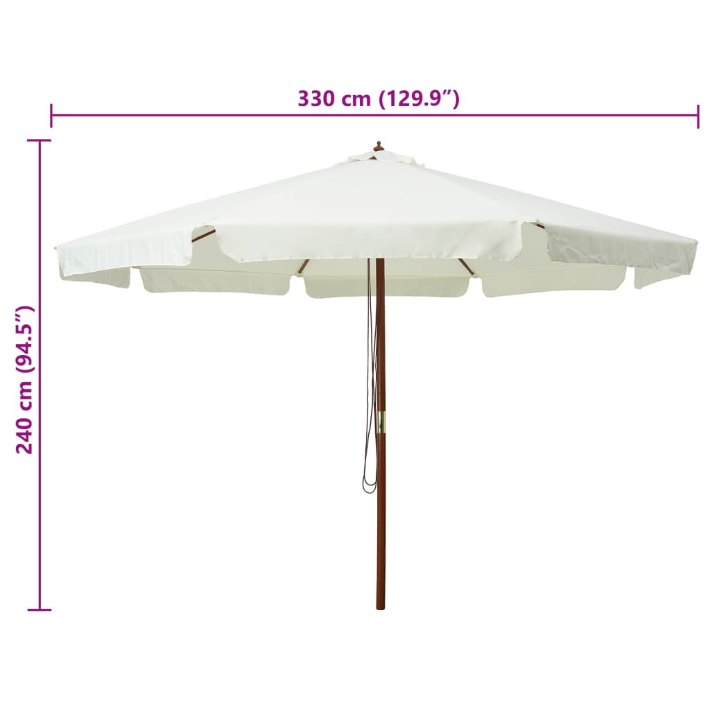 vidaXL Sonnenschirm mit Holzmast 330 cm Sandweiß