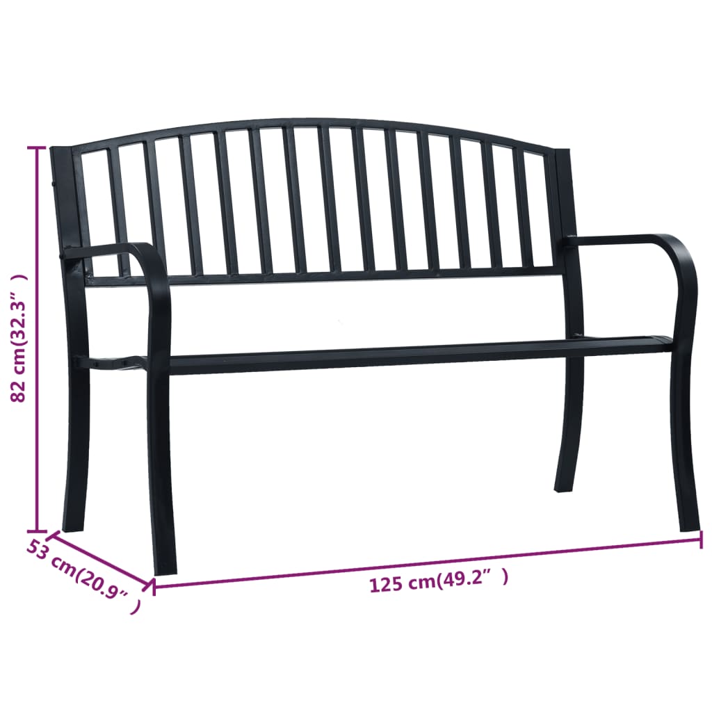 vidaXL Gartenbank 125 cm Schwarz Stahl