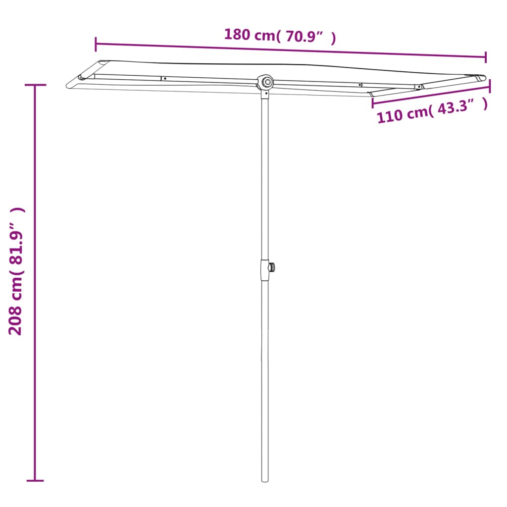 vidaXL Sonnenschirm mit Aluminium-Mast 180x110 cm Anthrazit