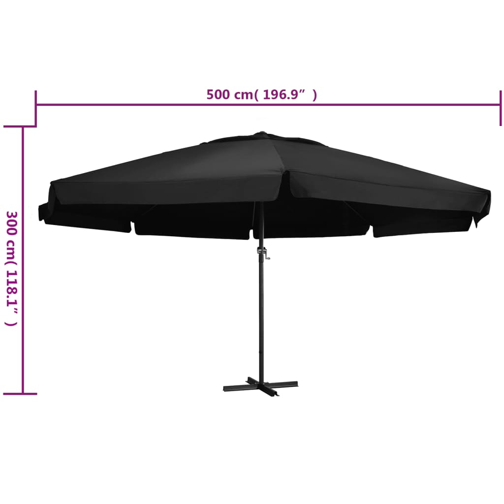 vidaXL Sonnenschirm mit Aluminium-Mast 500 cm Schwarz