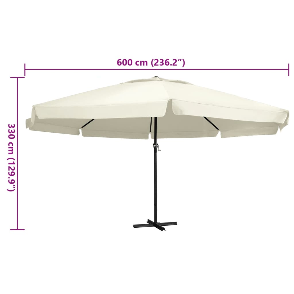 vidaXL Sonnenschirm mit Aluminium-Mast 600 cm Sandweiß