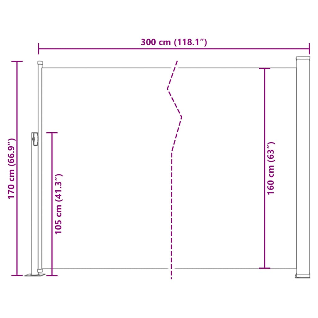 vidaXL Ausziehbare Seitenmarkise 170×300 cm Creme