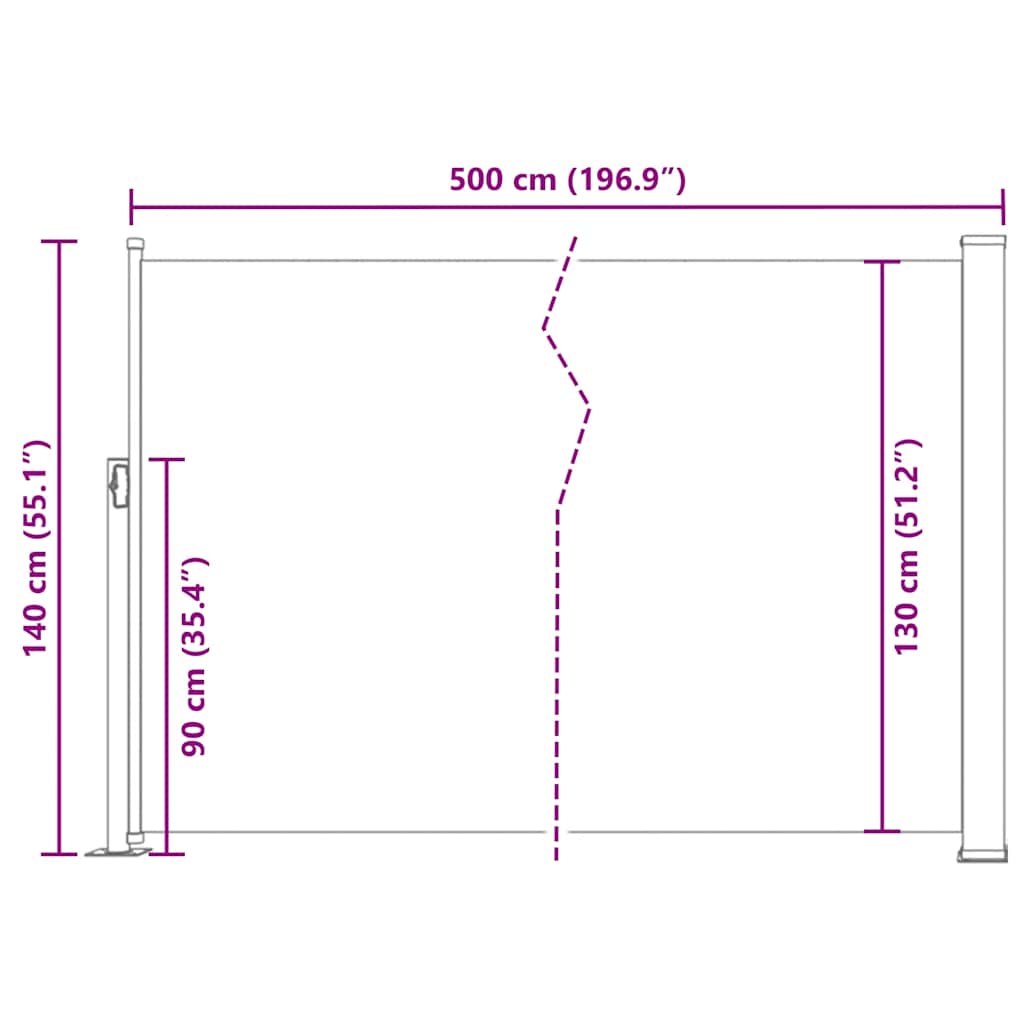 vidaXL Ausziehbare Seitenmarkise 140×500 cm Schwarz