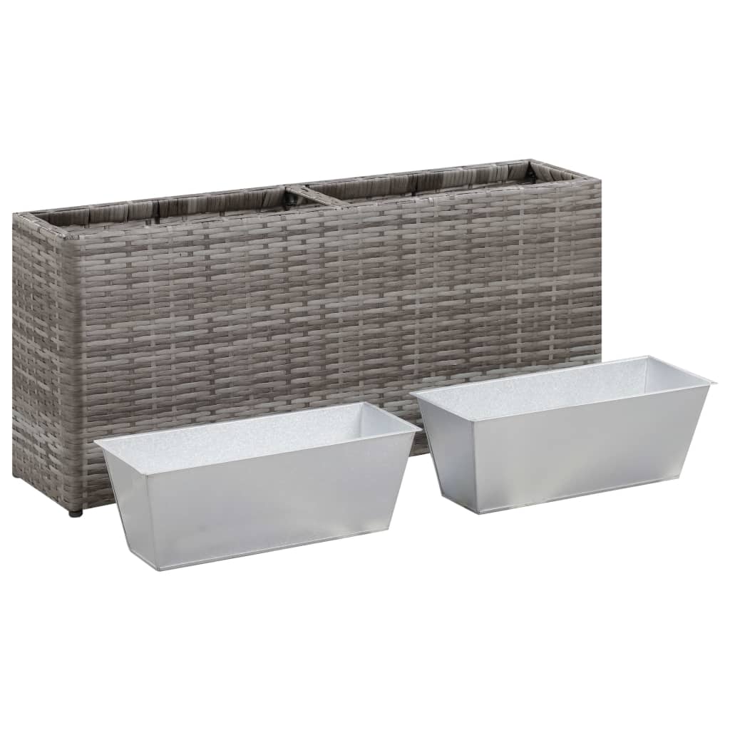 Garten-Hochbeet mit 2 Töpfen 90 x 20 x 40 cm Poly Rattan Grau