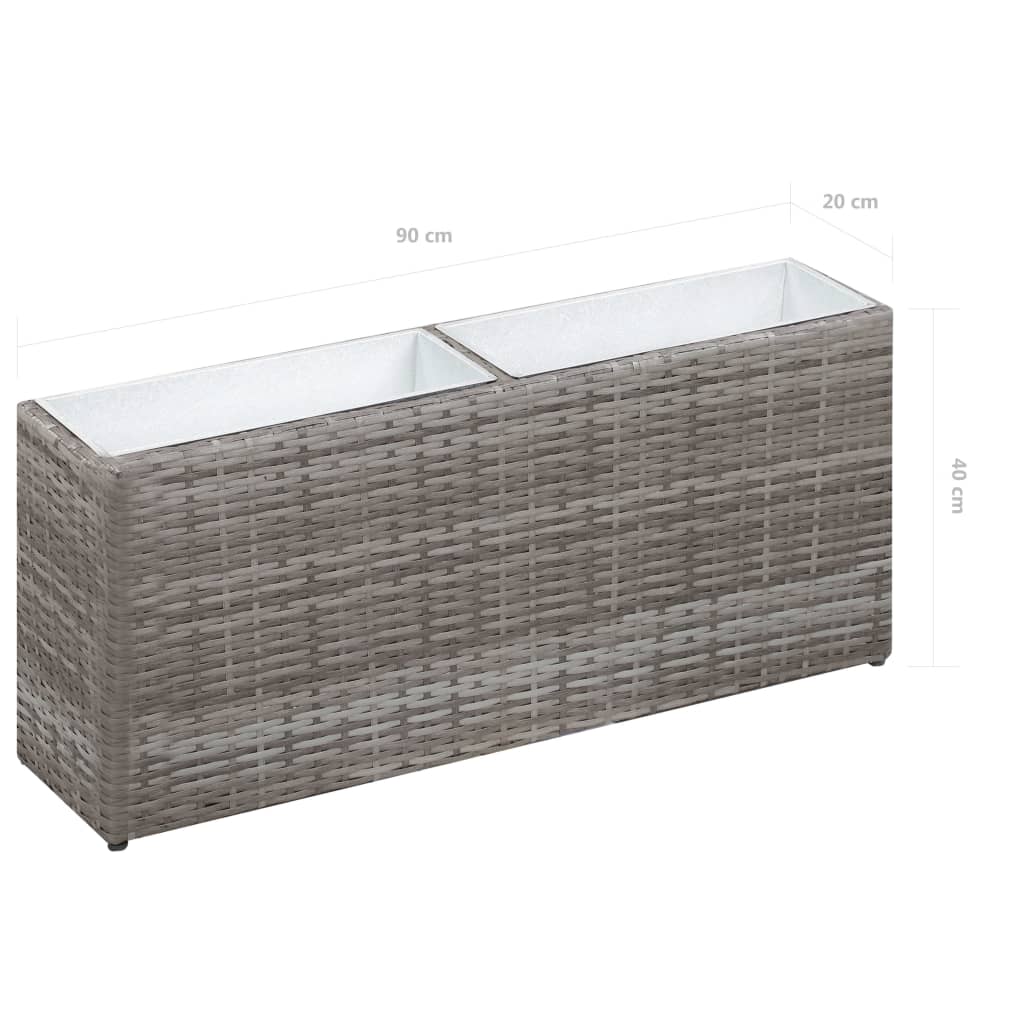 Garten-Hochbeet mit 2 Töpfen 90 x 20 x 40 cm Poly Rattan Grau