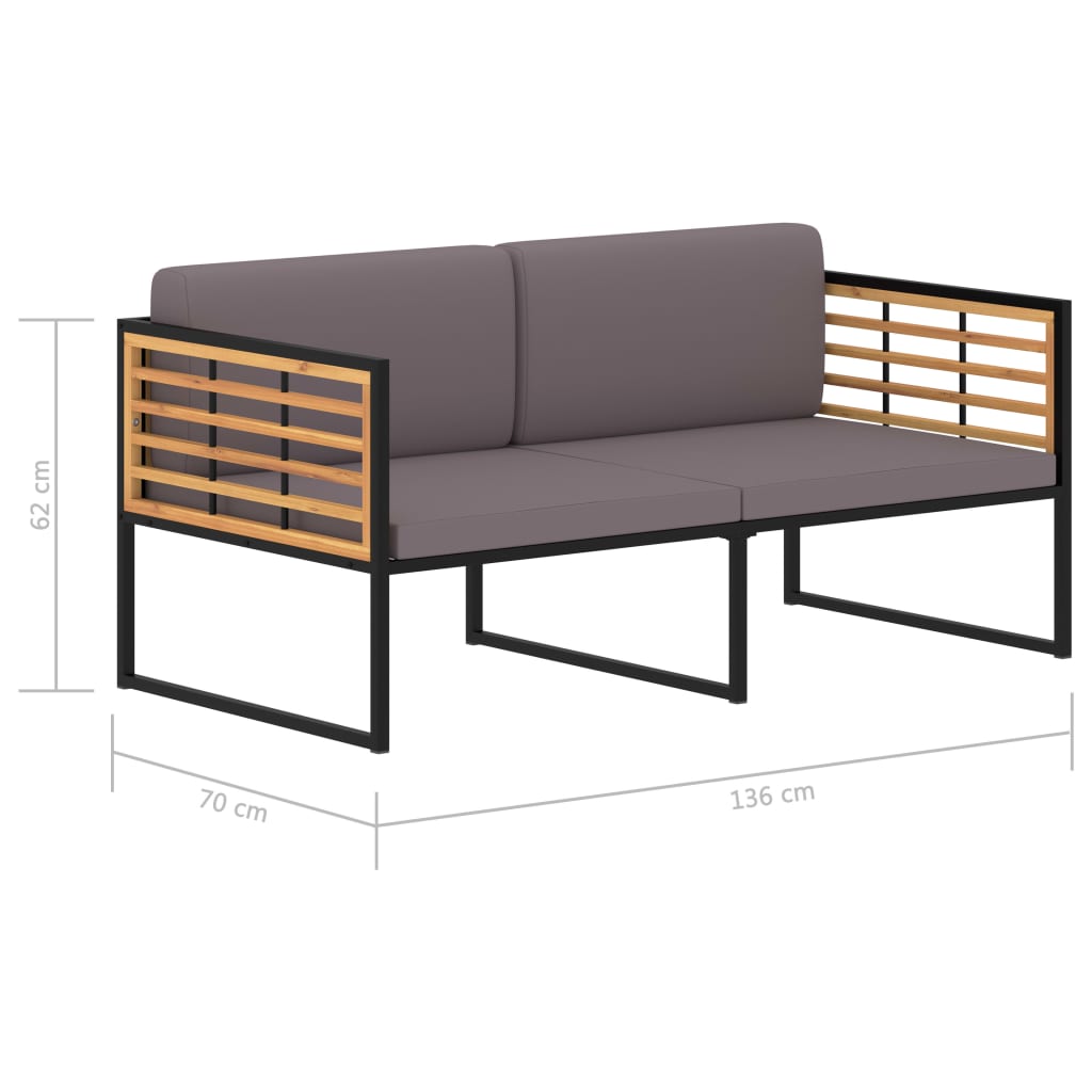 vidaXL Gartenbank mit Auflagen 136 cm Massivholz Akazie Dunkelgrau