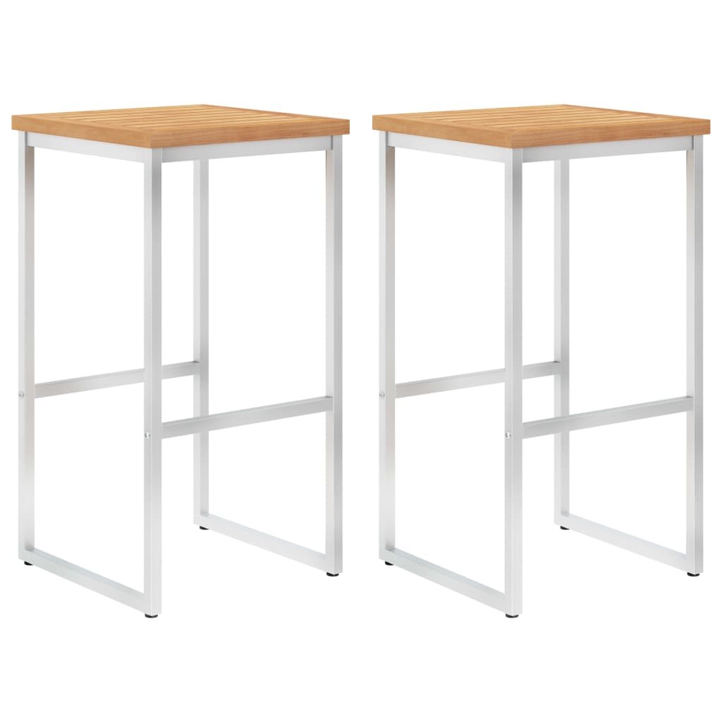 vidaXL Barhocker 2 Stk. Massivholz Teak und Edelstahl
