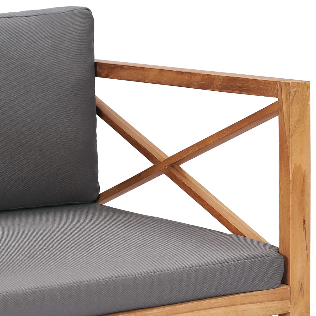 vidaXL Gartenbank mit Grauen Auflagen Massivholz Teak