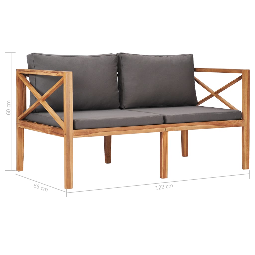 vidaXL Gartenbank mit Grauen Auflagen Massivholz Teak