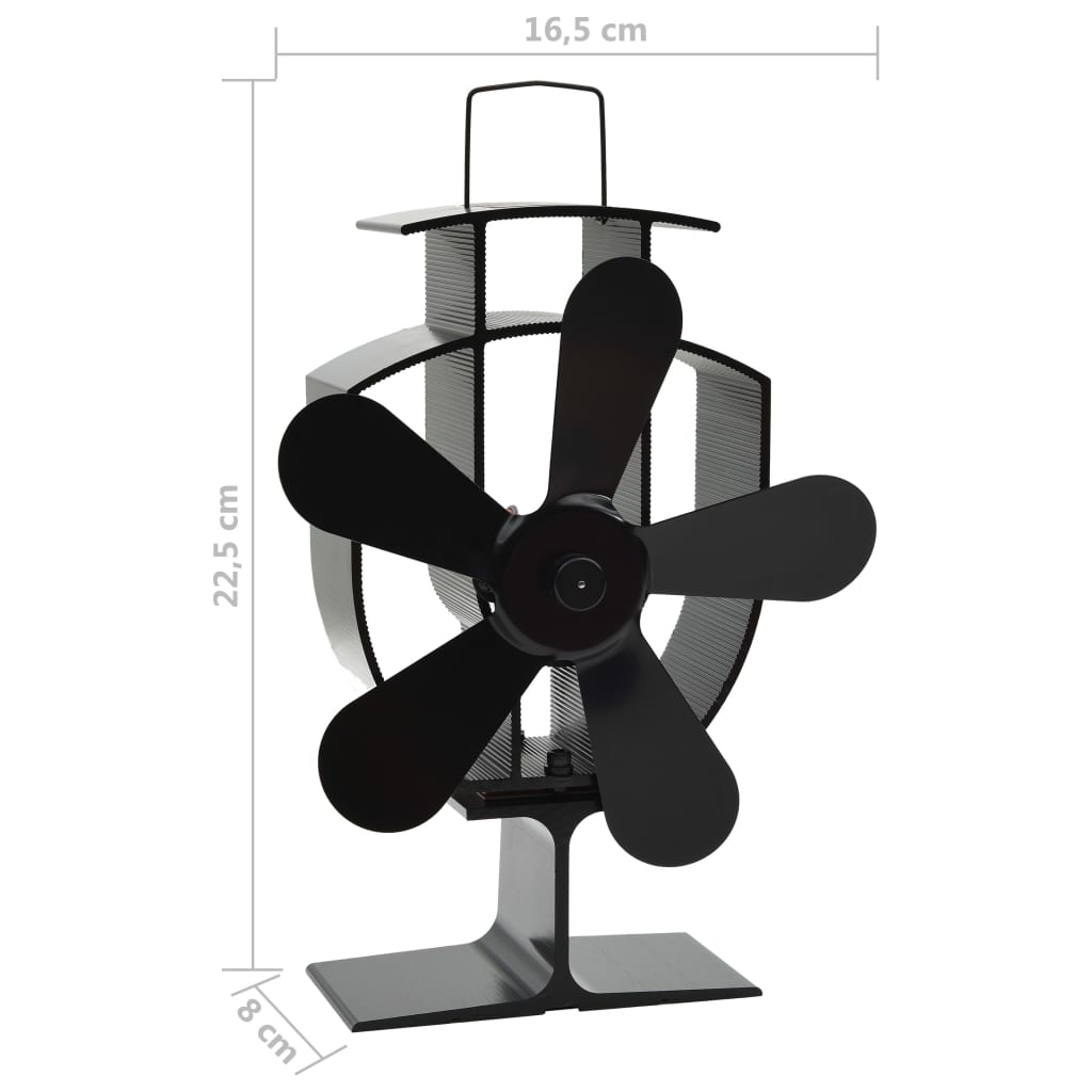 vidaXL Ofenventilator Wärmebetrieben 5 Blätter Schwarz