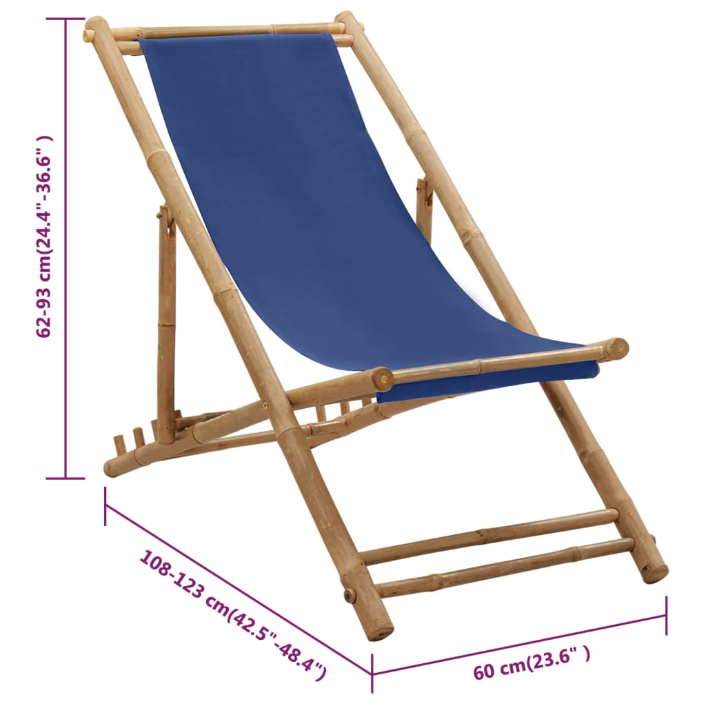 vidaXL Liegestuhl Bambus und Canvas Marineblau