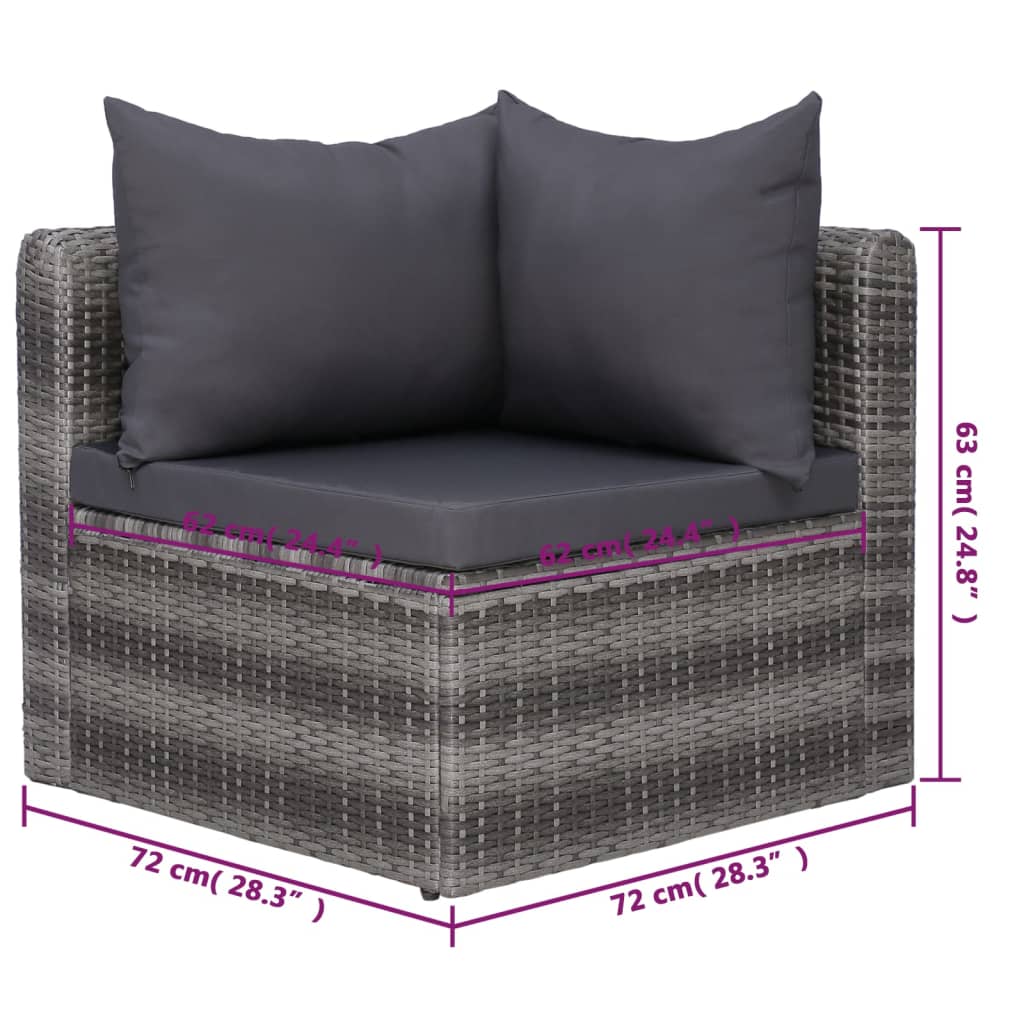 vidaXL 8-tlg. Garten-Lounge-Set mit Kissen Poly Rattan Grau