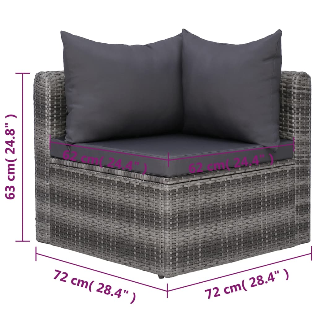 vidaXL 8-tlg. Garten-Lounge-Set mit Kissen Poly Rattan Grau