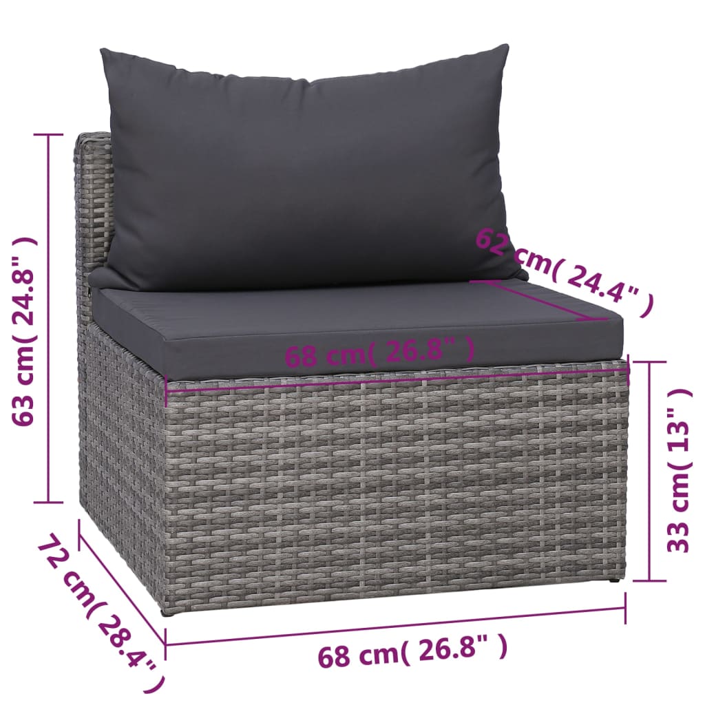 vidaXL 8-tlg. Garten-Lounge-Set mit Kissen Poly Rattan Grau