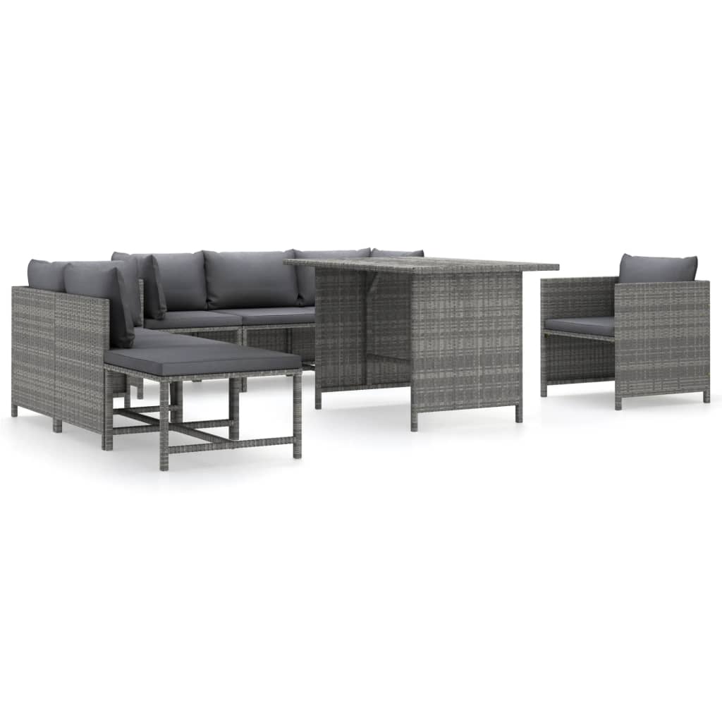 vidaXL 8-tlg. Garten-Lounge-Set mit Kissen Poly Rattan Grau