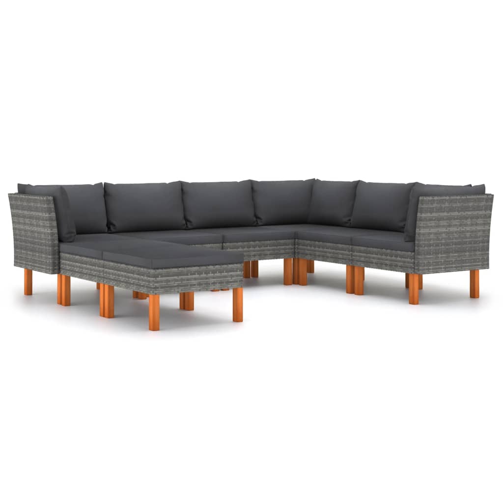 vidaXL 8-tlg. Garten-Lounge-Set mit Kissen Poly Rattan Grau