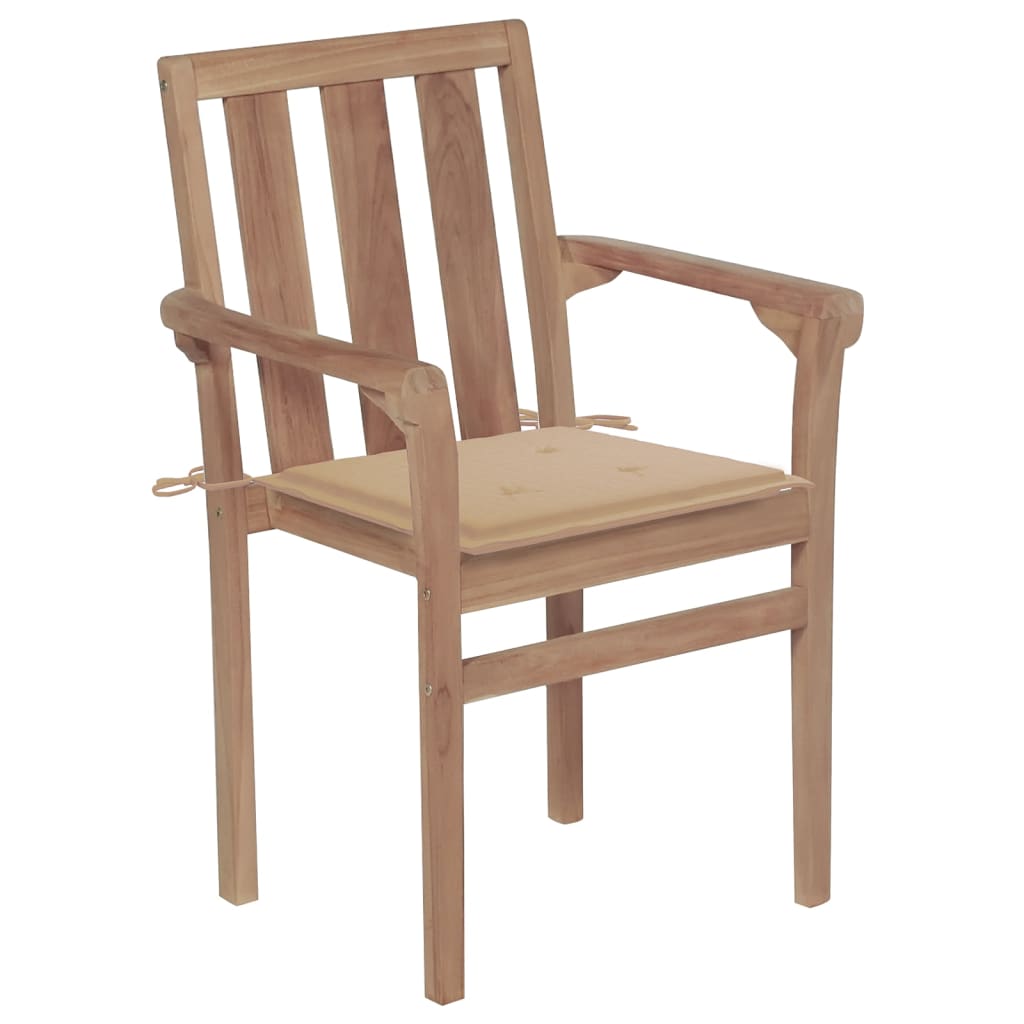 vidaXL Stapelbare Gartenstühle mit Kissen 8 Stk. Massivholz Teak