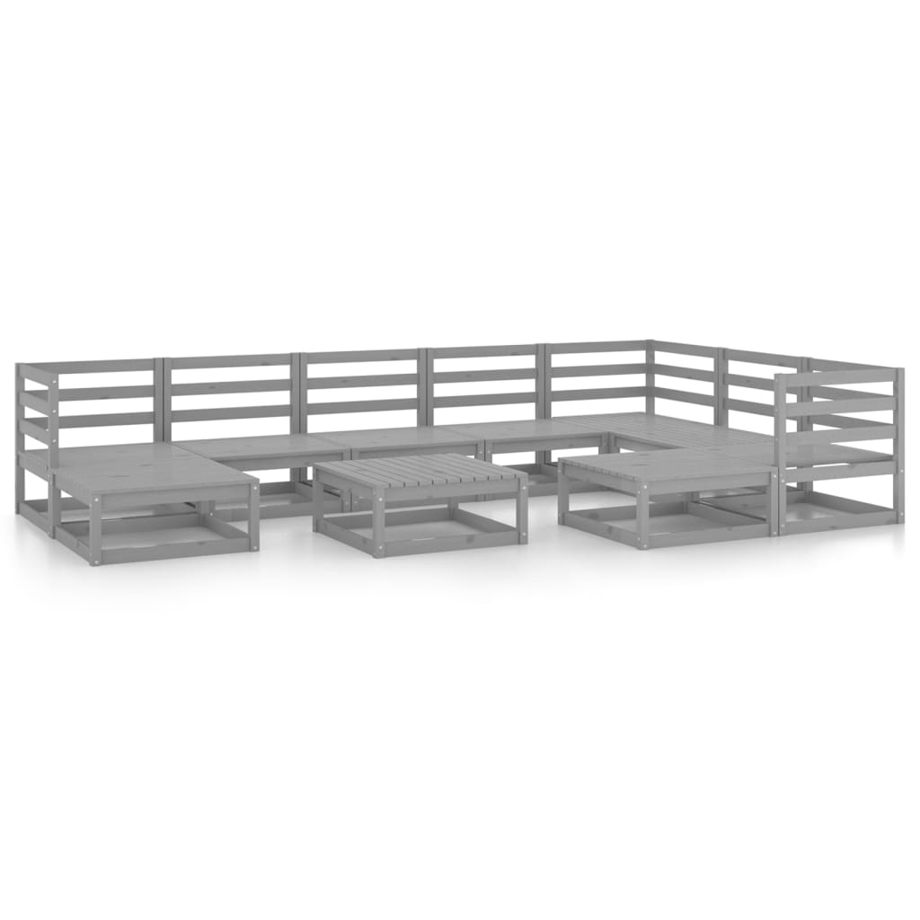 vidaXL 10-tlg. Garten-Lounge-Set Grau Kiefer Massivholz