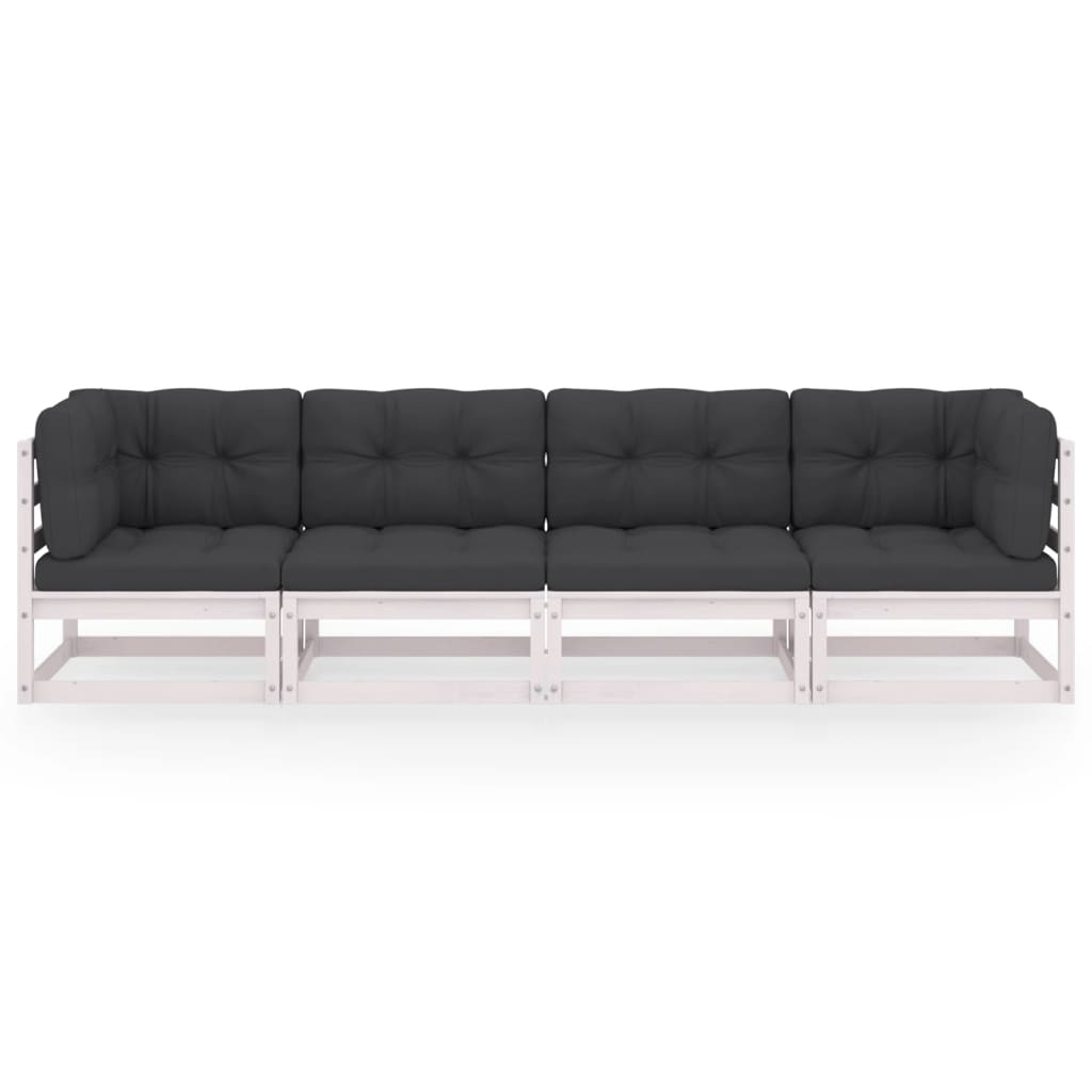 vidaXL 4-Sitzer-Gartensofa mit Kissen Kiefer Massivholz