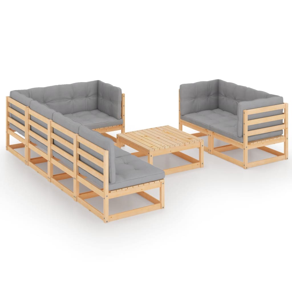 vidaXL 8-tlg. Garten-Lounge-Set mit Kissen Massivholz Kiefer