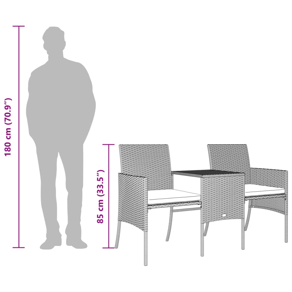 vidaXL Gartensofa 2-Sitzer mit Tisch und Hockern Schwarz Poly Rattan