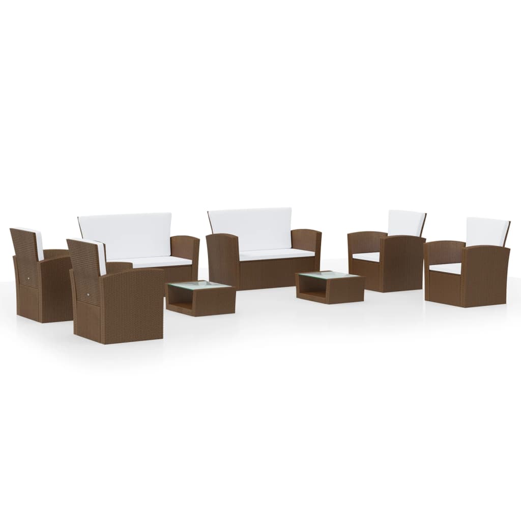 vidaXL 8-tlg. Garten-Lounge-Set mit Kissen Poly Rattan Braun