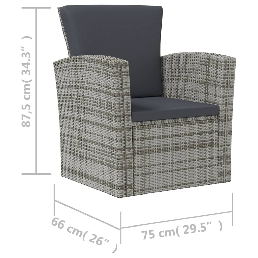 vidaXL 8-tlg. Garten-Lounge-Set mit Kissen Poly Rattan Grau