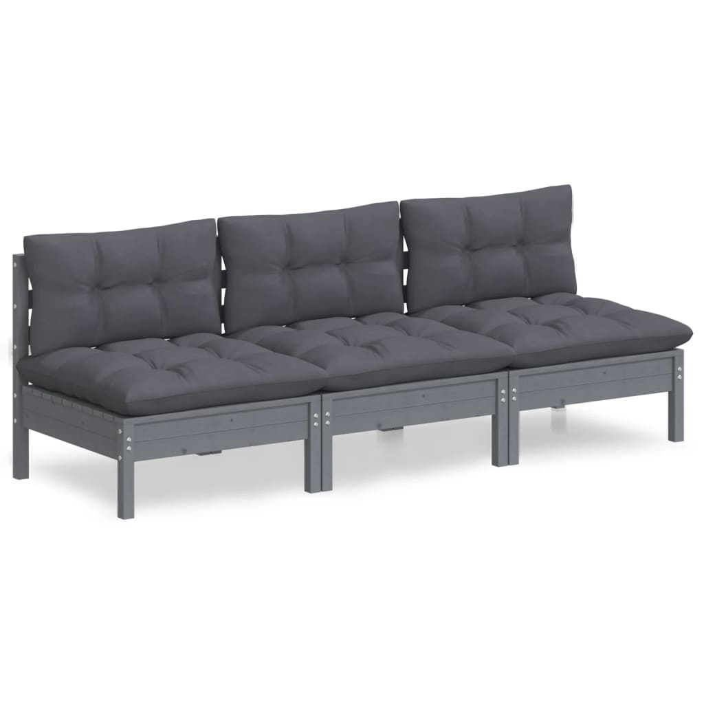 vidaXL 3-Sitzer-Gartensofa mit Anthrazit Kissen Massivholz Kiefer