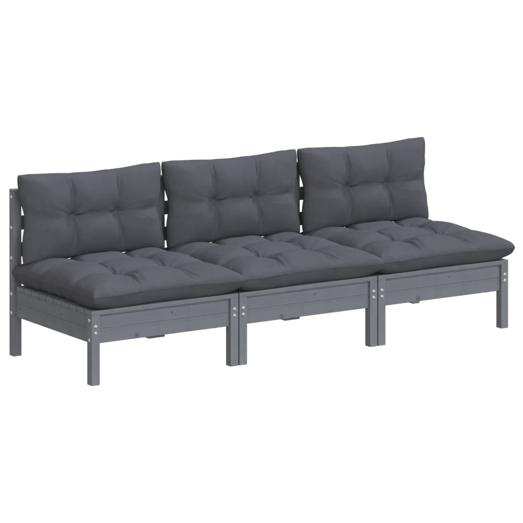 vidaXL 3-Sitzer-Gartensofa mit Anthrazit Kissen Massivholz Kiefer