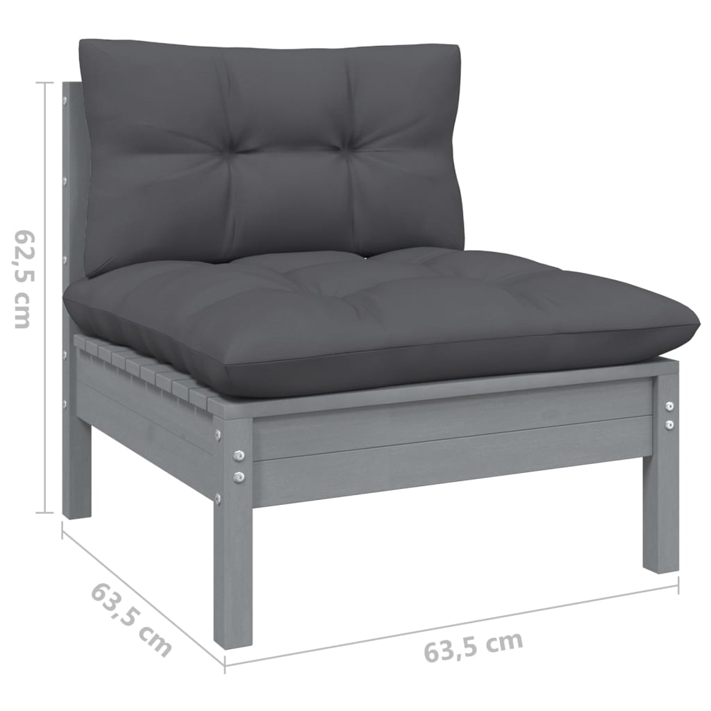 vidaXL 3-Sitzer-Gartensofa mit Anthrazit Kissen Massivholz Kiefer