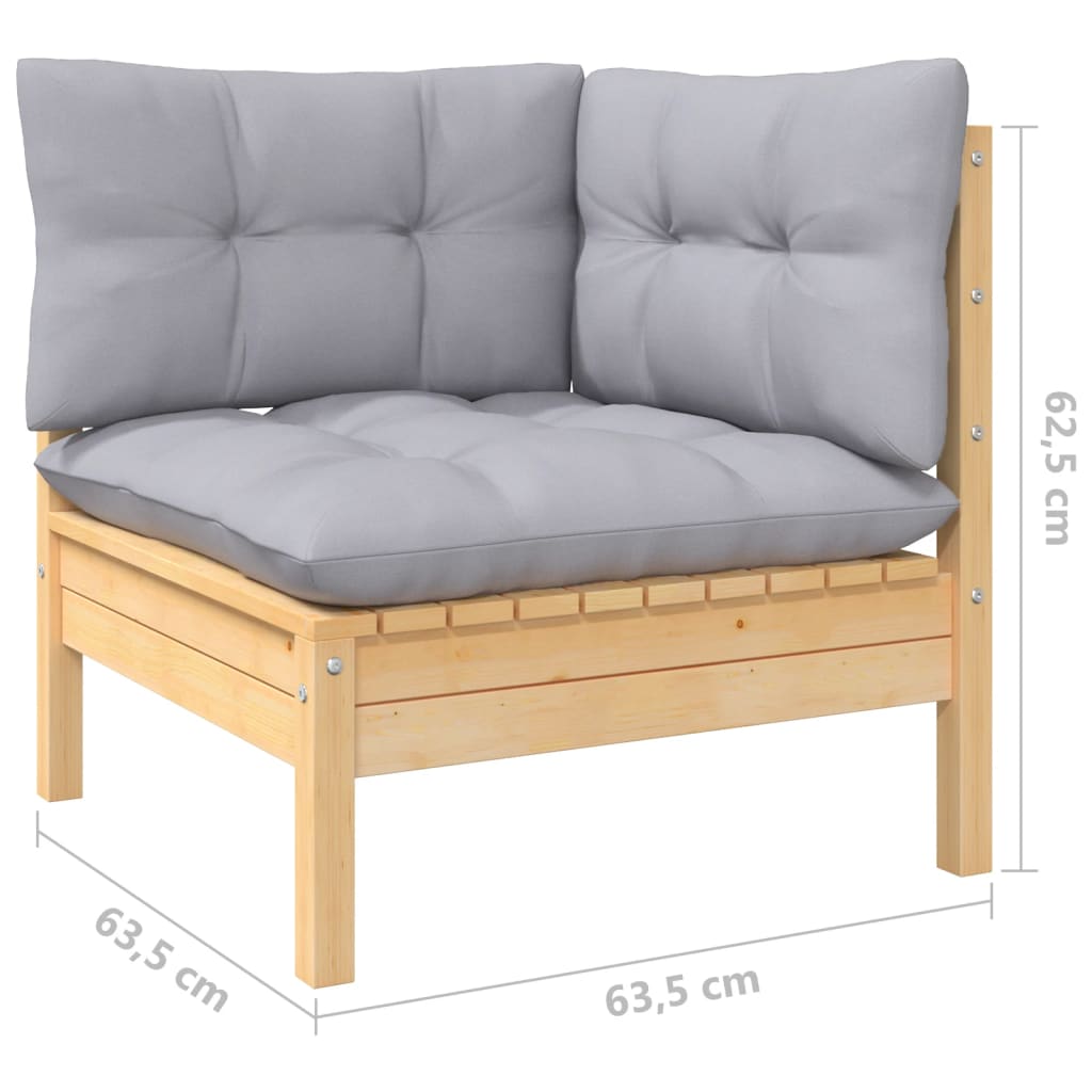 vidaXL 3-Sitzer-Gartensofa mit Grauen Kissen Massivholz Kiefer