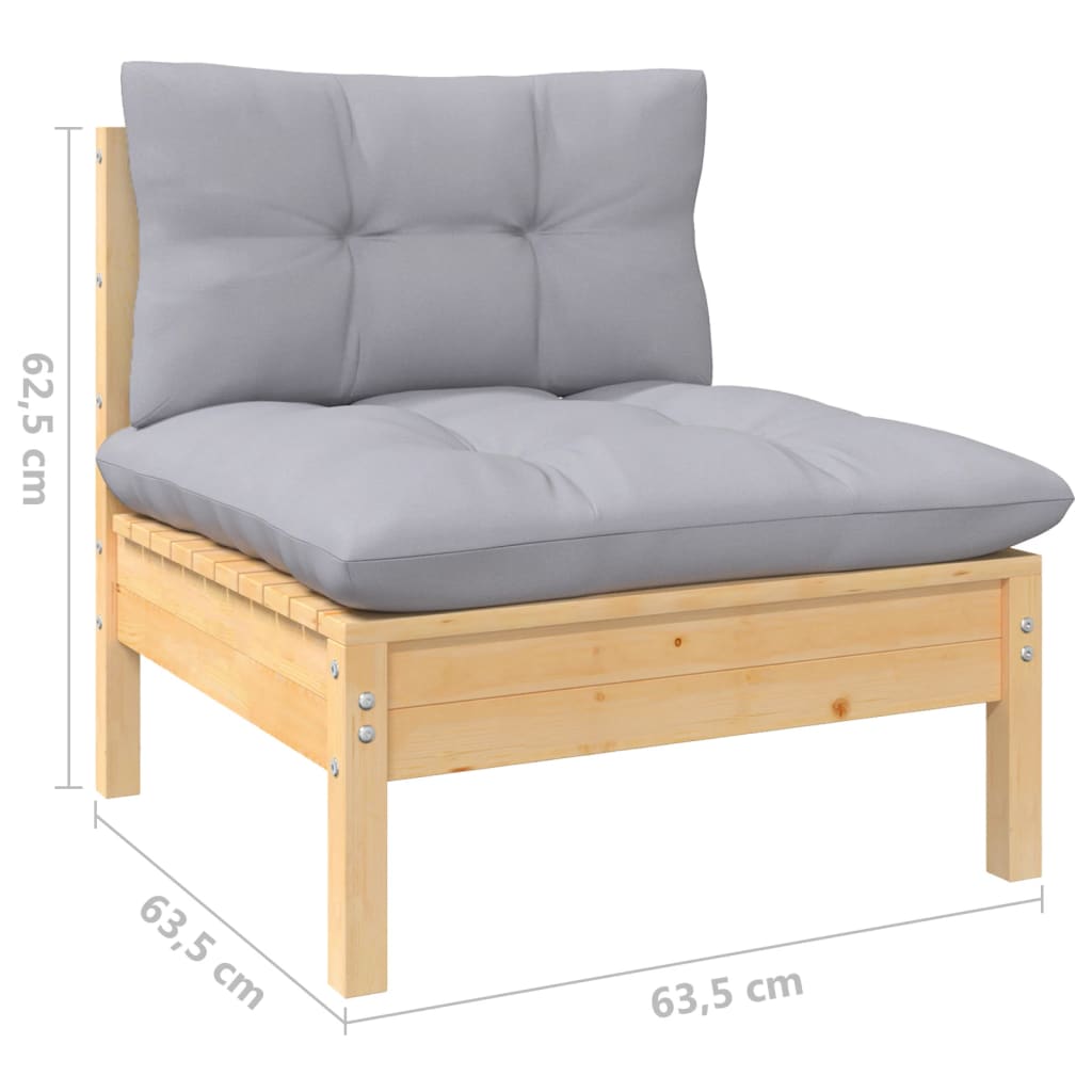 vidaXL 3-Sitzer-Gartensofa mit Grauen Kissen Massivholz Kiefer