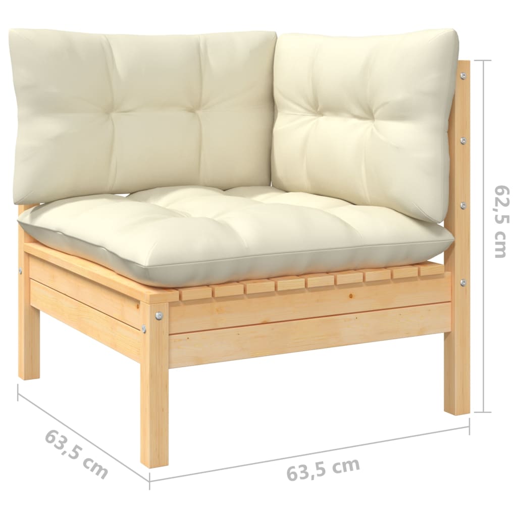vidaXL 3-Sitzer-Gartensofa mit Creme Kissen Massivholz Kiefer
