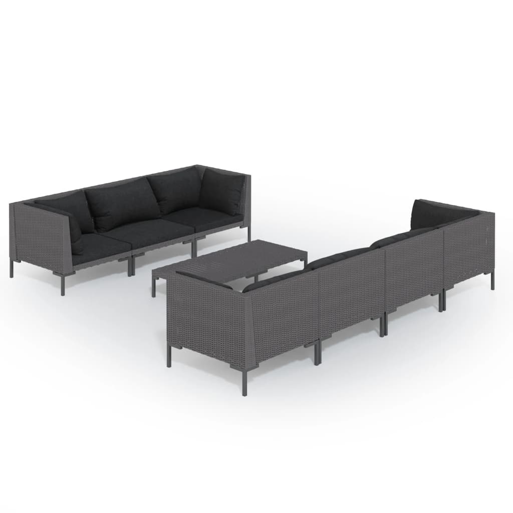vidaXL 8-tlg. Garten-Lounge-Set mit Kissen Poly Rattan Dunkelgrau