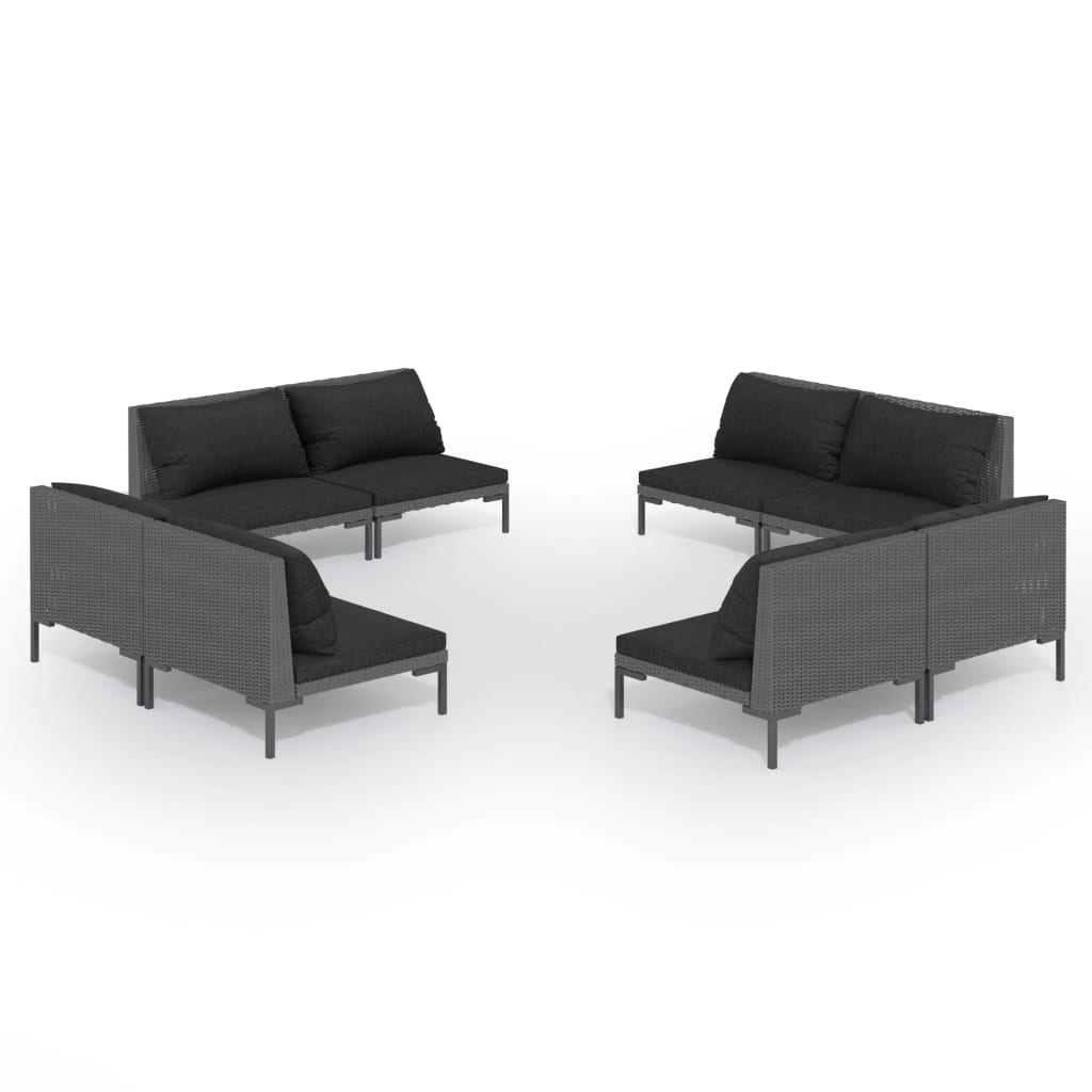 vidaXL 8-tlg. Garten-Lounge-Set mit Kissen Poly Rattan Dunkelgrau