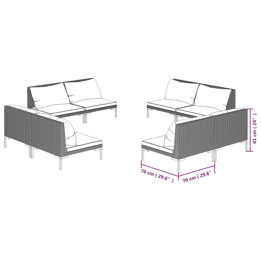 vidaXL 8-tlg. Garten-Lounge-Set mit Kissen Poly Rattan Dunkelgrau