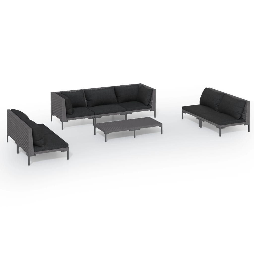 vidaXL 8-tlg. Garten-Lounge-Set mit Kissen Poly Rattan Dunkelgrau