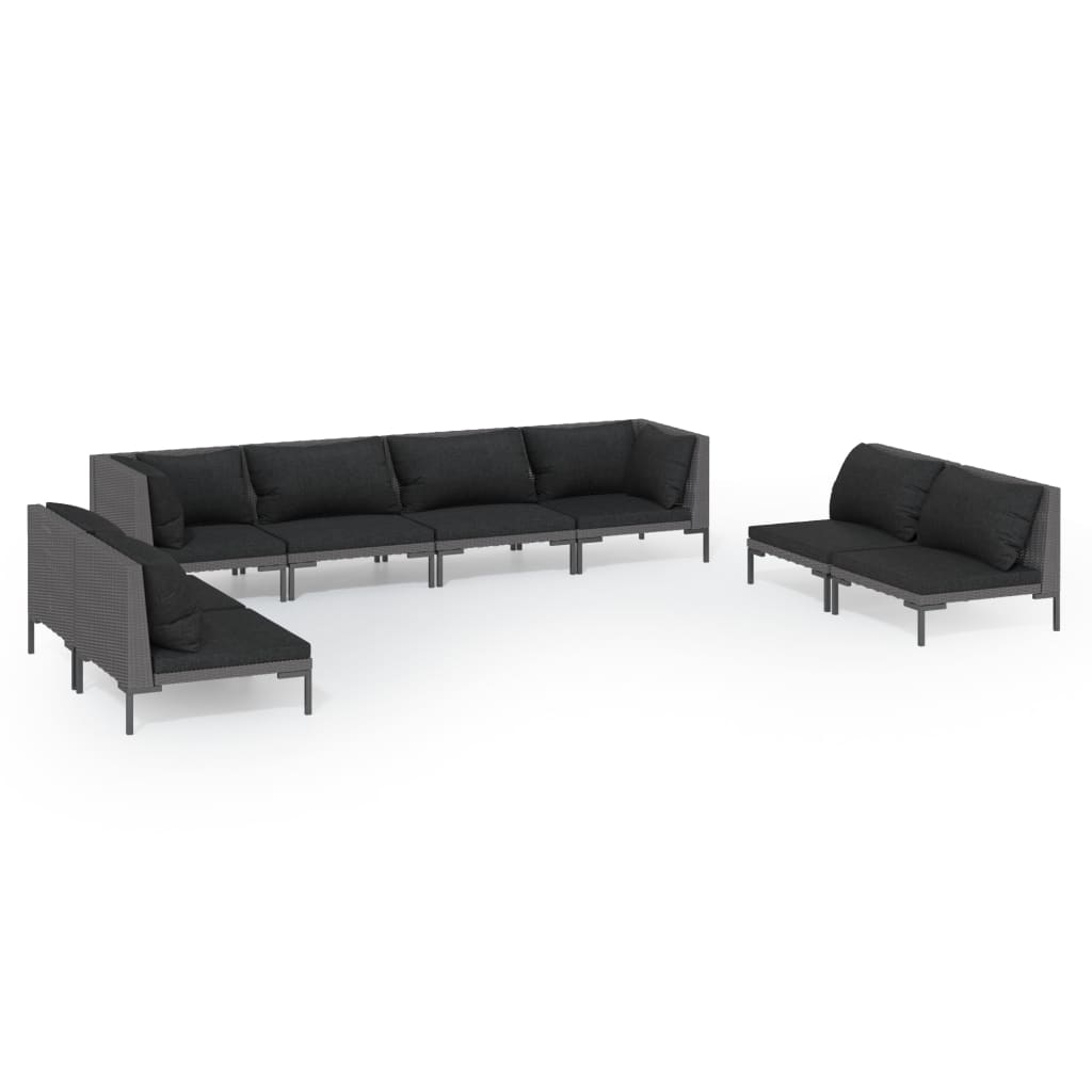 vidaXL 8-tlg. Garten-Lounge-Set mit Kissen Poly Rattan Dunkelgrau