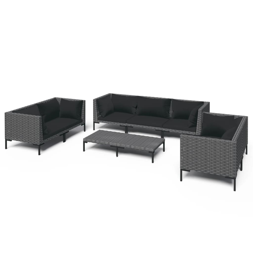 vidaXL 8-tlg. Garten-Lounge-Set mit Kissen Poly Rattan Dunkelgrau