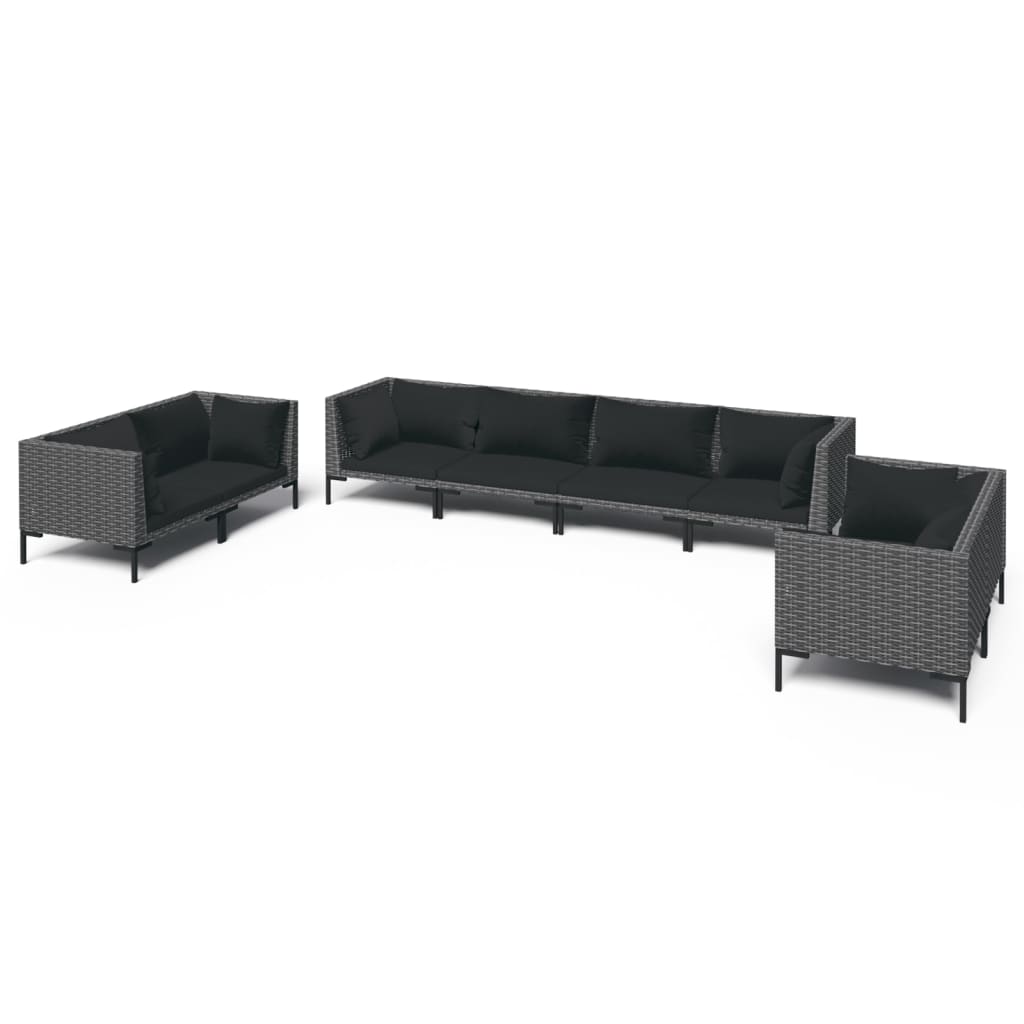 vidaXL 8-tlg. Garten-Lounge-Set mit Kissen Poly Rattan Dunkelgrau